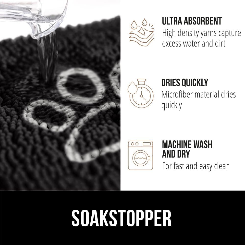 GORILLA GRIP Dog Doormat, Absorbent Doormats for Muddy Dogs Paws, 36x24 Machine Washable Soakstopper Rugs, Cleaner Floors, US Designed Pet Bed Door Mat, Indoor Entrance Pets Rug, Black White