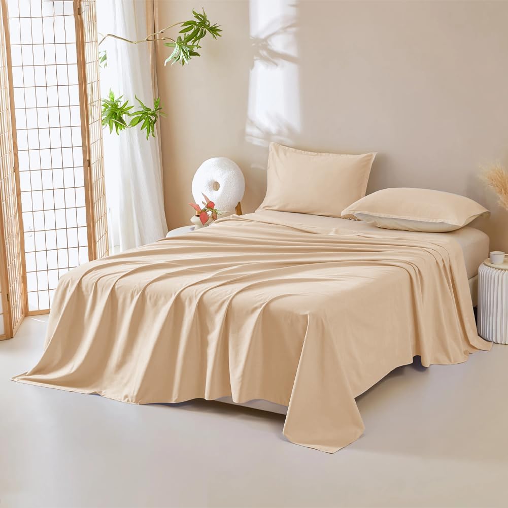 DUJUIKE Waterproof Bed Cover for Dog and Cats,Pet Hair Resistant Bed Sheet Cover, Protective Bed Liner Cover with 100% Waterproof Breathable Thin Fabric (Apricot Yellow, Super King 90 * 118 inch)