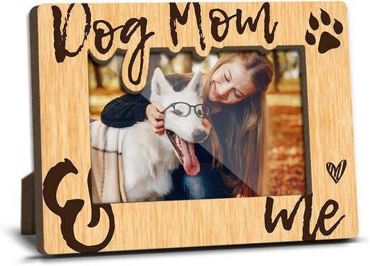 Dog Mom and Me Wooden Picture Frames Present for Dog Lover Pet Owner Women Girls Friends Puppy Memorial Keepsake Home Office Living Room Tabletop Decor Picture Picture Frames 4x6 Photo - YY017