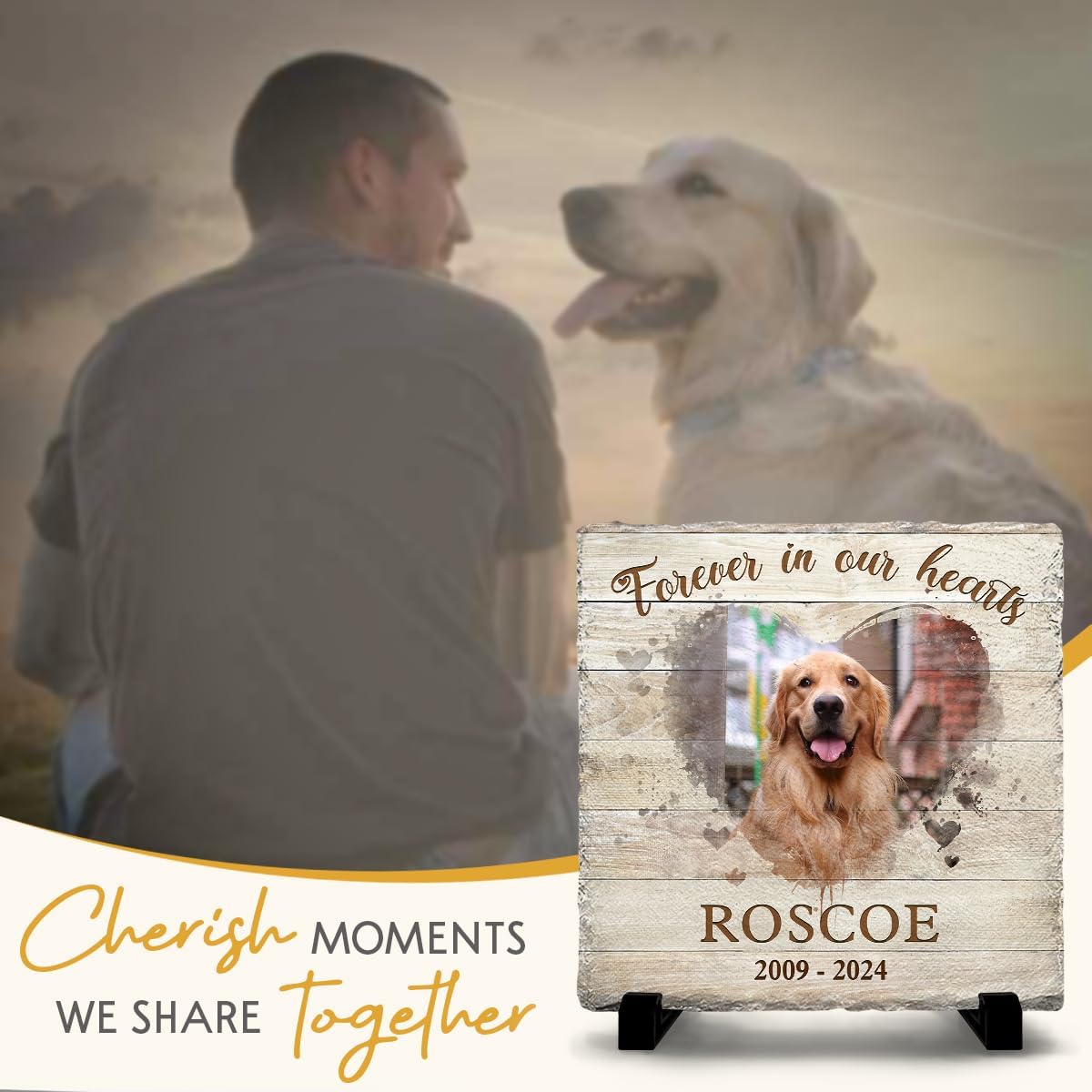 Personalized Pet Memorial Stones for Dogs - Square Headstones for Cemetery - Dog Remembrance Gifts - Memorial Plaques Engraved Forever in Our Hearts