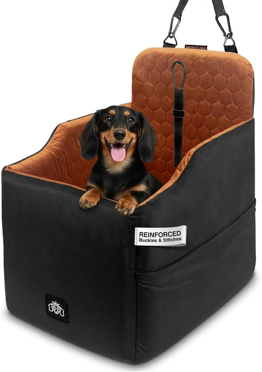 Dog Car Seat for Small Dogs - Safety Booster Bed for Car Travel, Machine Washable Cover, Scratch & Water Resistant, Adjustable, Non-Slip Base (Royal Black, Small/Medium)