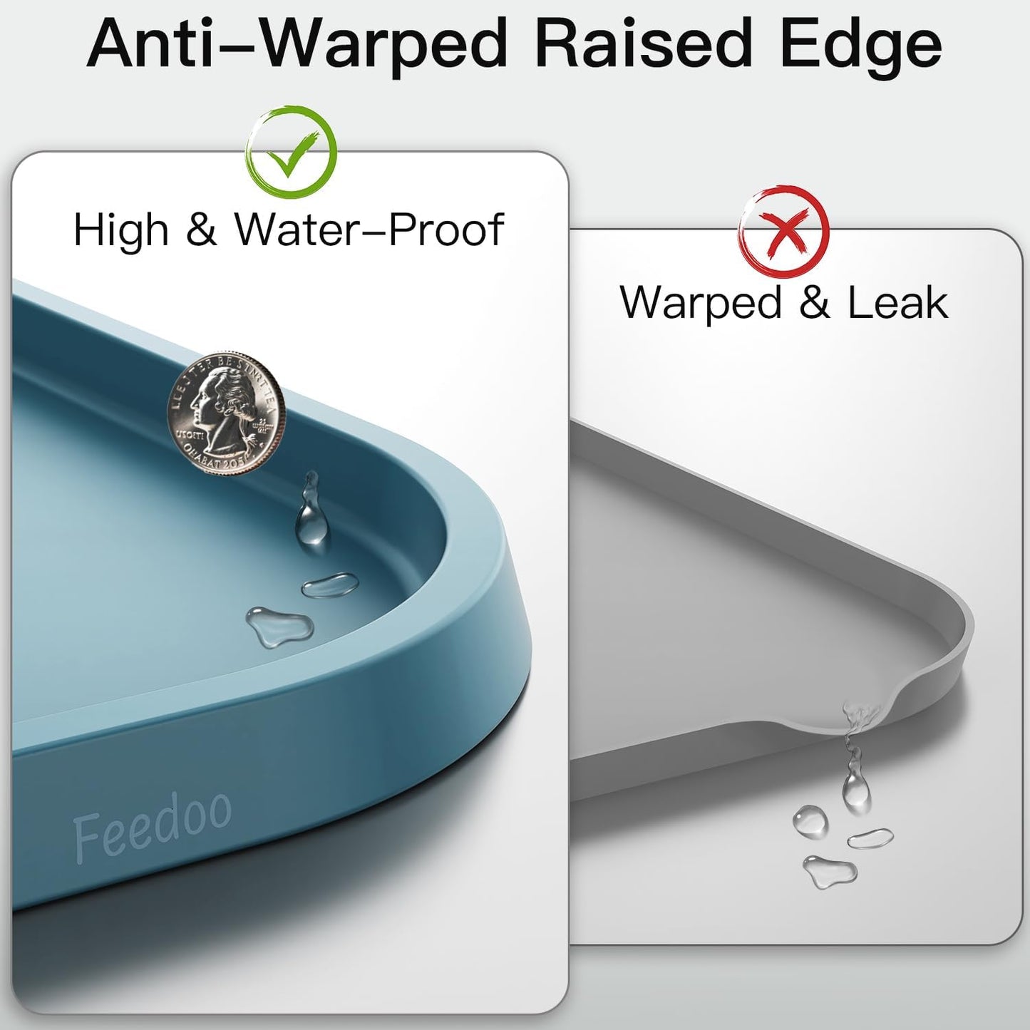 Pet Feeding Mat [Warped Resistant Raised Edge], Water-Proof Silicone Placement for Food Water Bowls, Anti-Slip Base Protect Floor, BPA-Free&Dishwasher-Safe [23.5x13.5inch Large, Blue]