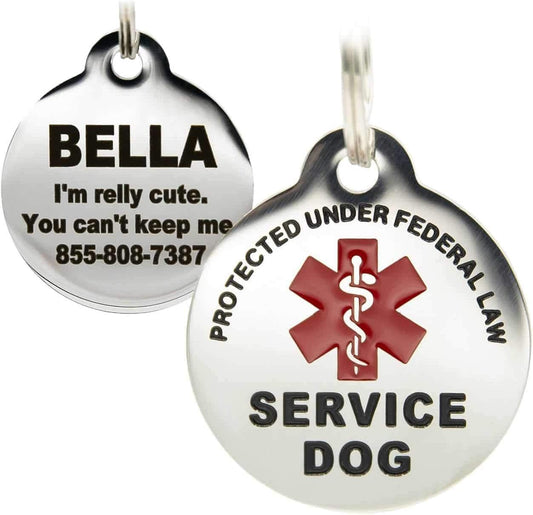 Engraved Service Dog Personalized with 4 Lines of Custom Engraved ID Stainless Steel Enameled Small
