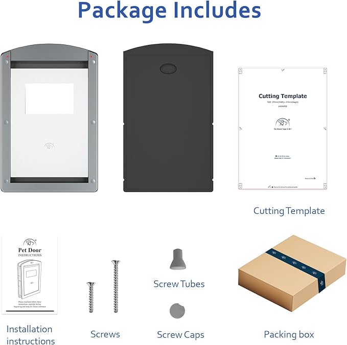 [Classicmacher] Dog Door for Large Dogs, White Frame Door for L arge Dogs, Strong Plastic Doggy Door and L arge Pets with Sliding Lock Panel and Magnetic Soft Flap (Large, Smoky Grey)