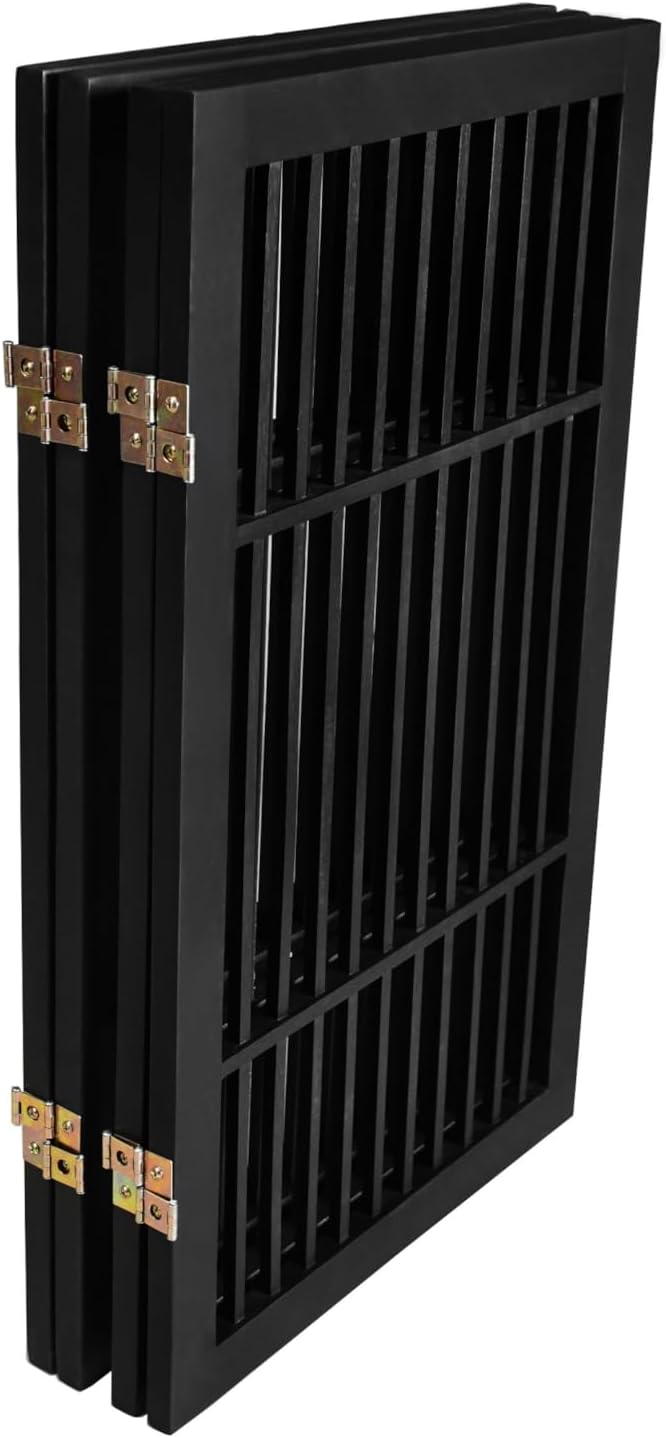 Pet Dog Gate Strong and Durable Freestanding Folding Acacia Hardwood Portable Wooden Fence Indoors or Outdoors by Urnporium (Black Pet Gate, 4 Panel 30" Tall)