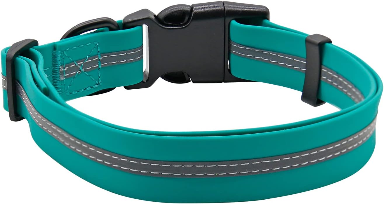 NIMBLE Dog Collar Waterproof Pet Collars Anti-Odor Durable Adjustable PVC & Polyester Soft with Reflective Cloth Stripe Basic Dog Collars S/M/L Sizes (Large (15.35”-24.8”inches), Emerald Green)