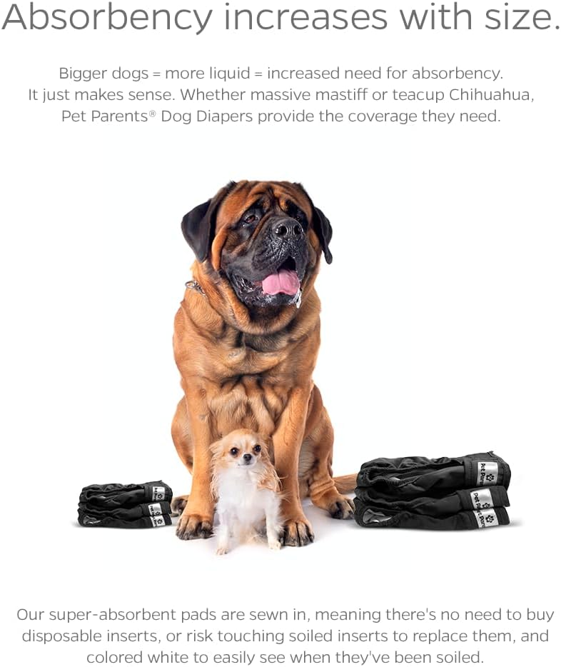 Pet Parents® Washable Dog Diapers (3pack) + Extendrs® of Durable Doggie Diapers, Premium Dog Diapers Female & Male (Medium, Black)