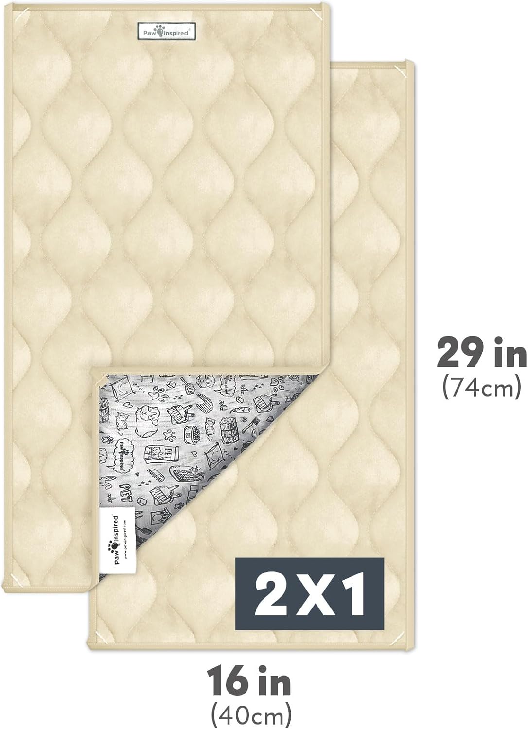 Paw Inspired Guinea Pig Cage Liners | Washable Fleece Bedding, Waterproof Bottom | Super Absorbent Pee Pad or Pet Bed Mat for Guinea Pigs, Ferrets, Rabbits, Hamsters, Small Animals (C&C 2x1, Tan)