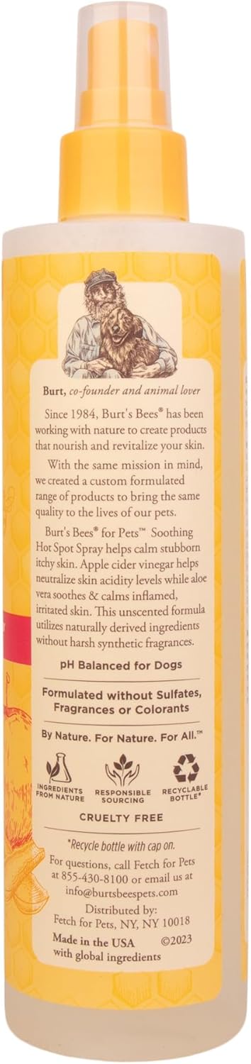 Burt's Bees for Pets Hot Spot Spray with Apple Cider Vinegar and Aloe Vera, 95% Natural Origin Formulas, Dog Spray for Itchy Dogs, Dog Spray Itchy Skin Relief, 2pk 10oz