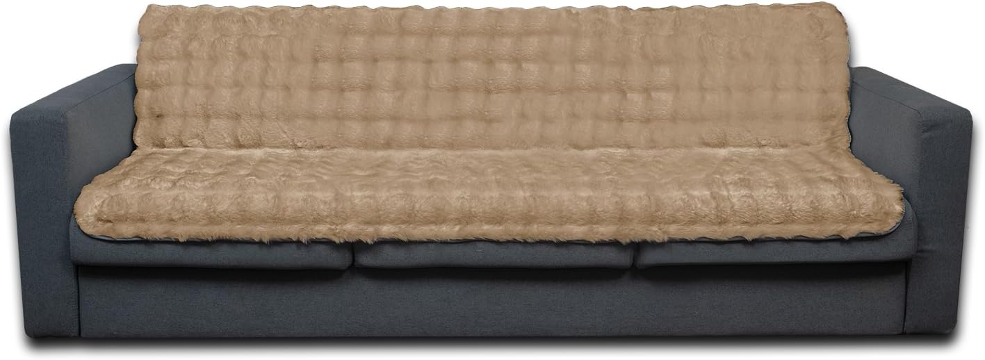 Dogs/Cats Bed Mats, Dog Pad Washable Removable Couch Cover with Anti-Slip Back, Plush Long Fur Mat, Perfect for Small, Medium and Large Dogs.(Light Brown-Bubble, 52"x82")
