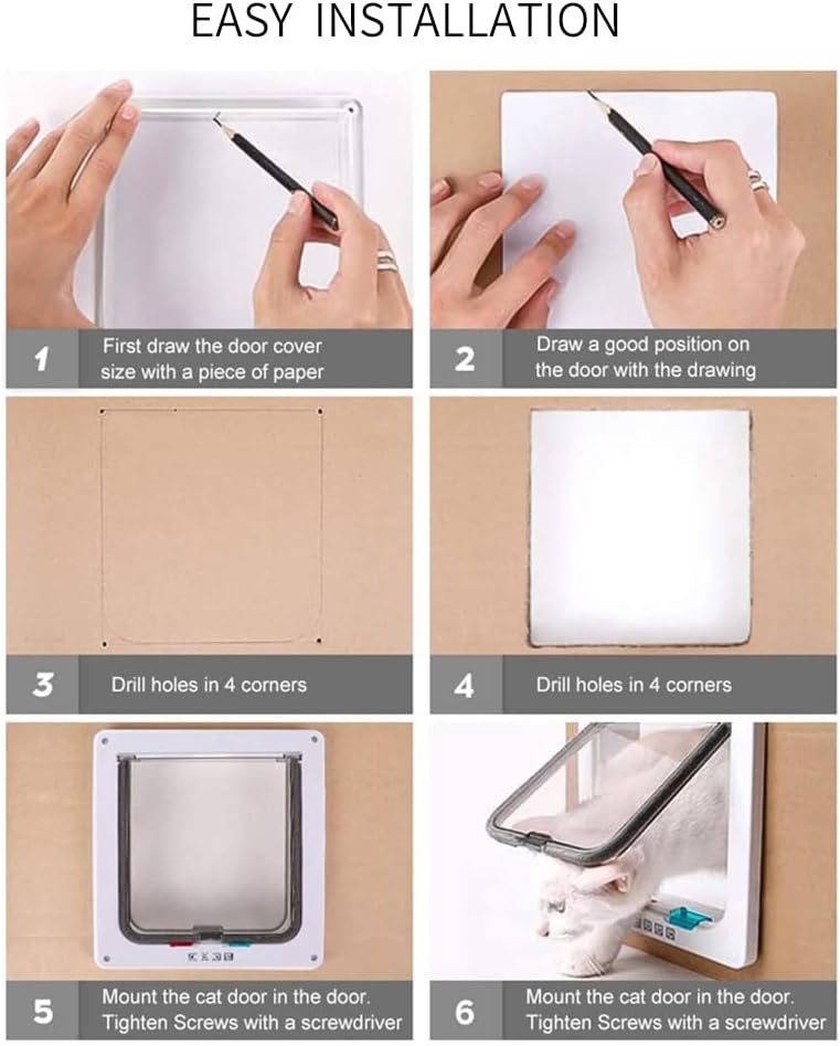 Medium Cat Door Interior Door Pet Door for Cat Exterior Door 4 Modes Locking Suitable for Window and Wall (Brown)