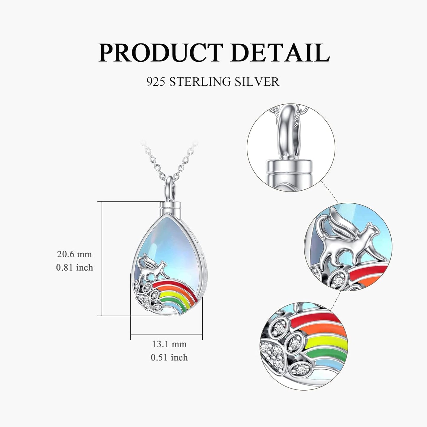 YAFEINI Teardrop Urn Necklace for Ashes Sterling Silver Cat/Dog Ashes Necklace Pet Cremation Jewelry Rainbow Bridge Memorial Gifts