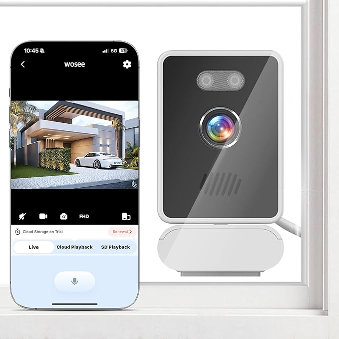 5MP 2K Window Camera,2.4GHz & WiFi Indoor Cameras for Home Security,Dog Camera with Mounting Sticker Al Color Night Vision,Person & Motion Detection, (Light White)