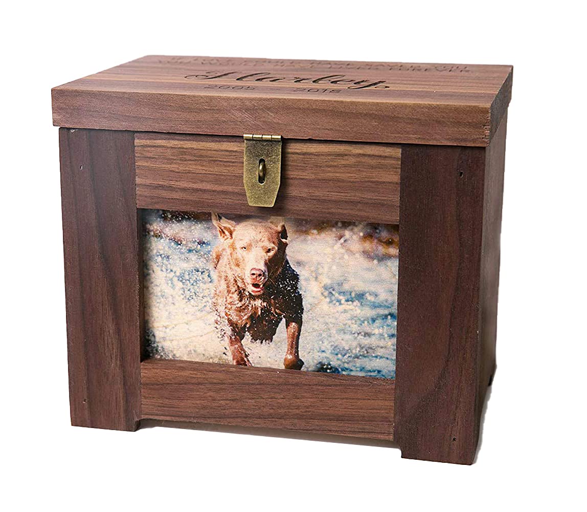 Pet Memory Urn Box with Name, Quote, or Poem - Premium Wood Custom Memorial Dog Keepsake