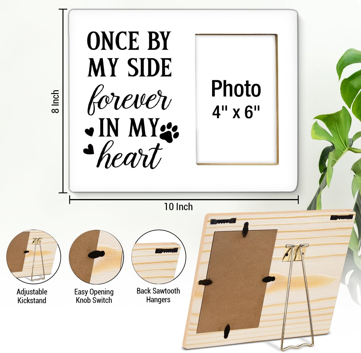 Dog Memorial Gifts Photo Frame, Pet Memorial Gifts for Dogs, Lost of Pet Sympathy Present, Once by My Side Forever in My Heart Wooden Picture Frames with Paw Print, Photo 4 x 6 Inches