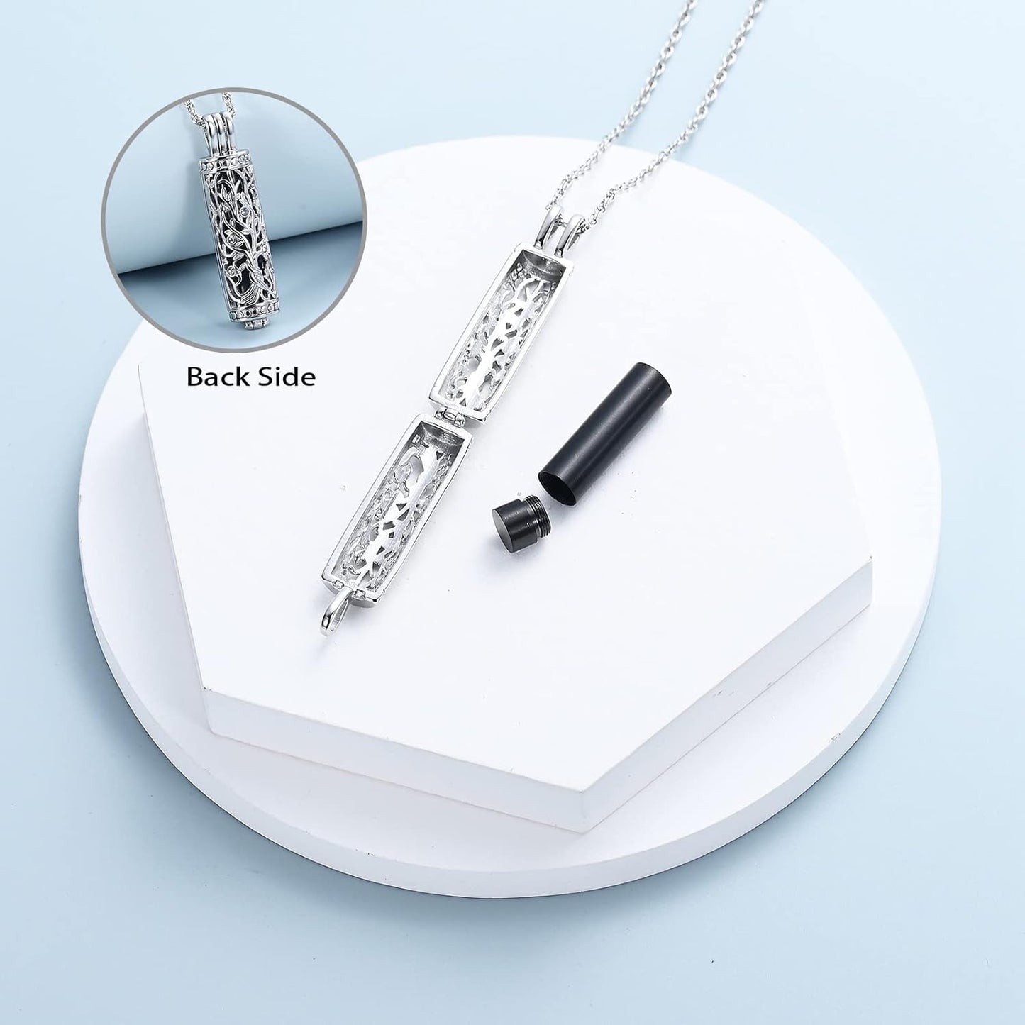 shajwo Cylinder Cremation Jewelry Tree of Life Urn Ashes Necklace for Women Men Vial Cremation Ash Pendant Loved One Memorial Jewelry