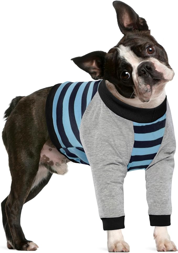 FUAMEY Dog Recovery Sleeve with Elbow Protector,Dogs Shirt Stop Licking Joints,Pet Long Sleeve Suit Protecting Dog's Front Leg Arm Wounds Cover Skin Conditions Blue Stripe M
