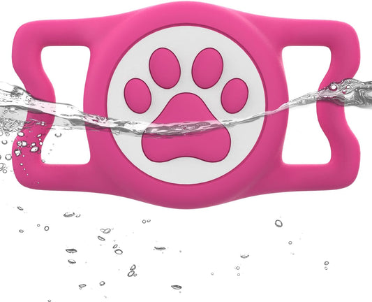 IP68 Waterpoof Dog Airtag Holder, Stretchy Silicone Full Body Covered Apple Air Tag Holder for Dog Cat Collar Fit All Width Collar (Rose, 1 Pack)