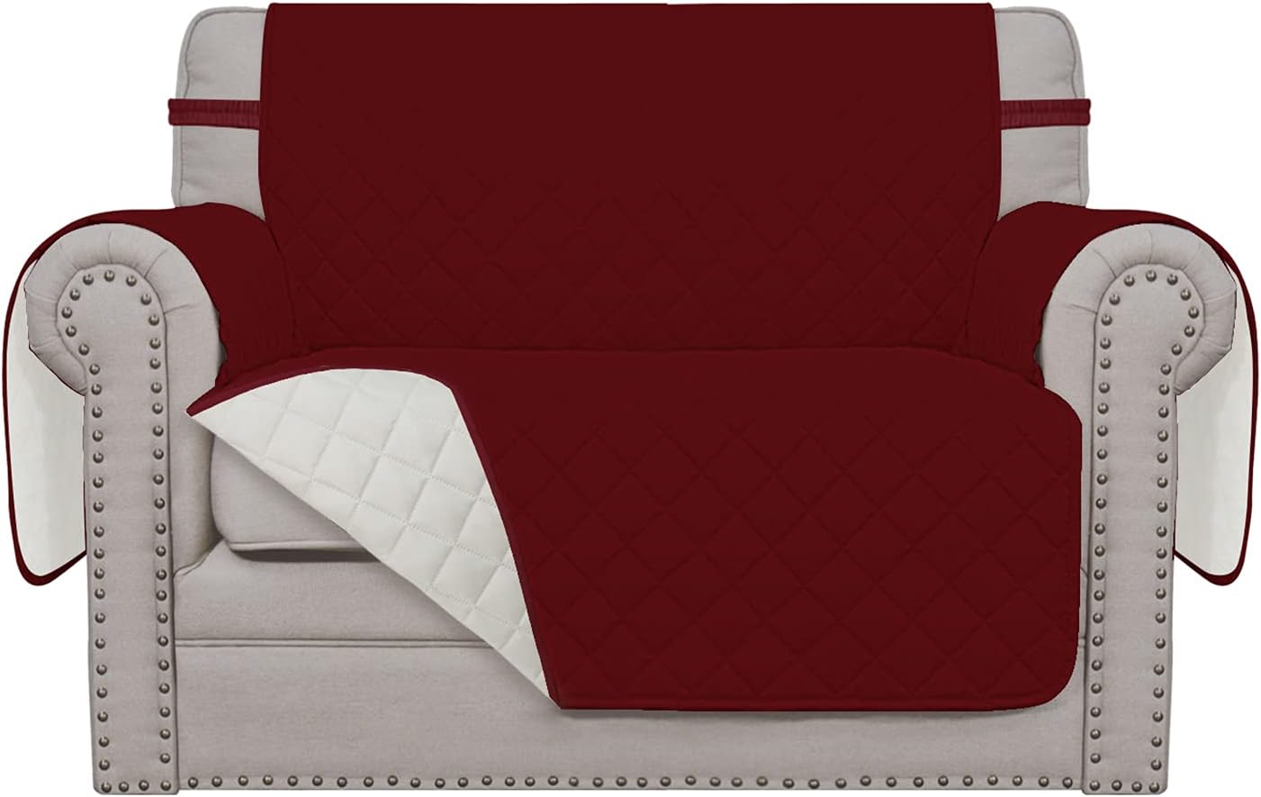 Easy-Going Oversized Chair Sofa Slipcover Reversible Sofa Cover Water Resistant Couch Cover Furniture Protector Cover with Elastic Straps for Pets Dog (Oversized Chair, Christmas Red/Ivory)