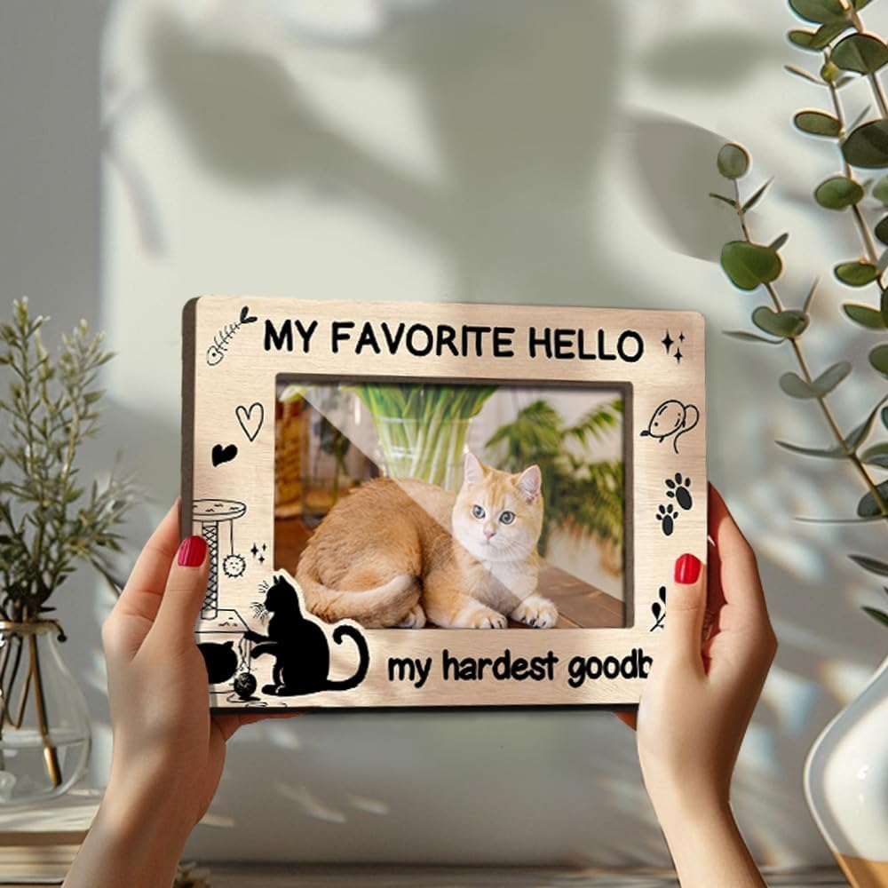 Cat Memorial Photo Frames Dog and Cat Loss Remembrance Gift Sympathy Keepsake for Pet Lovers Condolence Present for Pet Owner My Hardest Goodbye My Favorite Hello Picture Frames 4x6 Photo - YY011