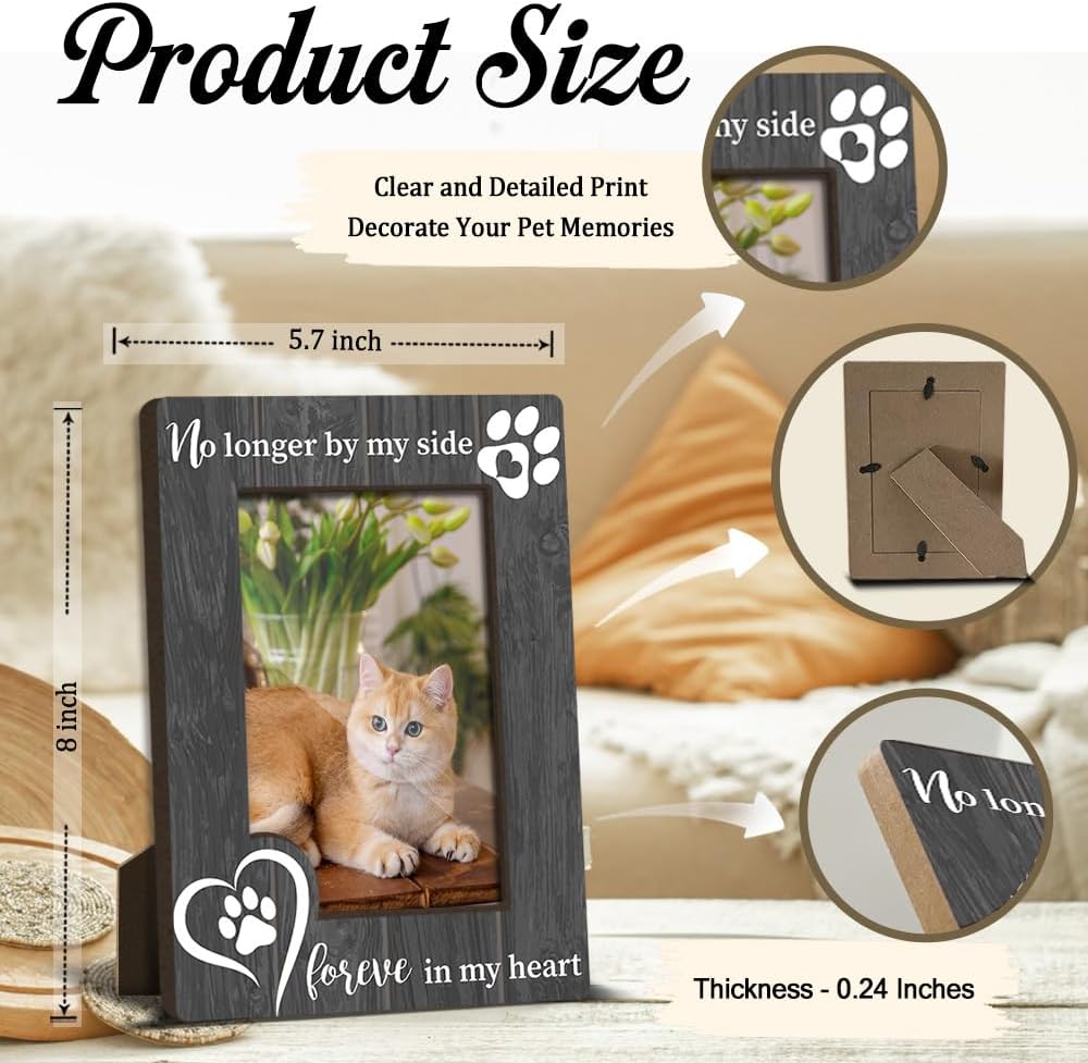 Cat Memorial Photo Frames Dog and Cat Loss Remembrance Gift Sympathy Keepsake for Pet Lovers Condolence Present for Pet Owner No Longer by my Side Forever in my Heart Picture Frames 4x6 Photo - YY004