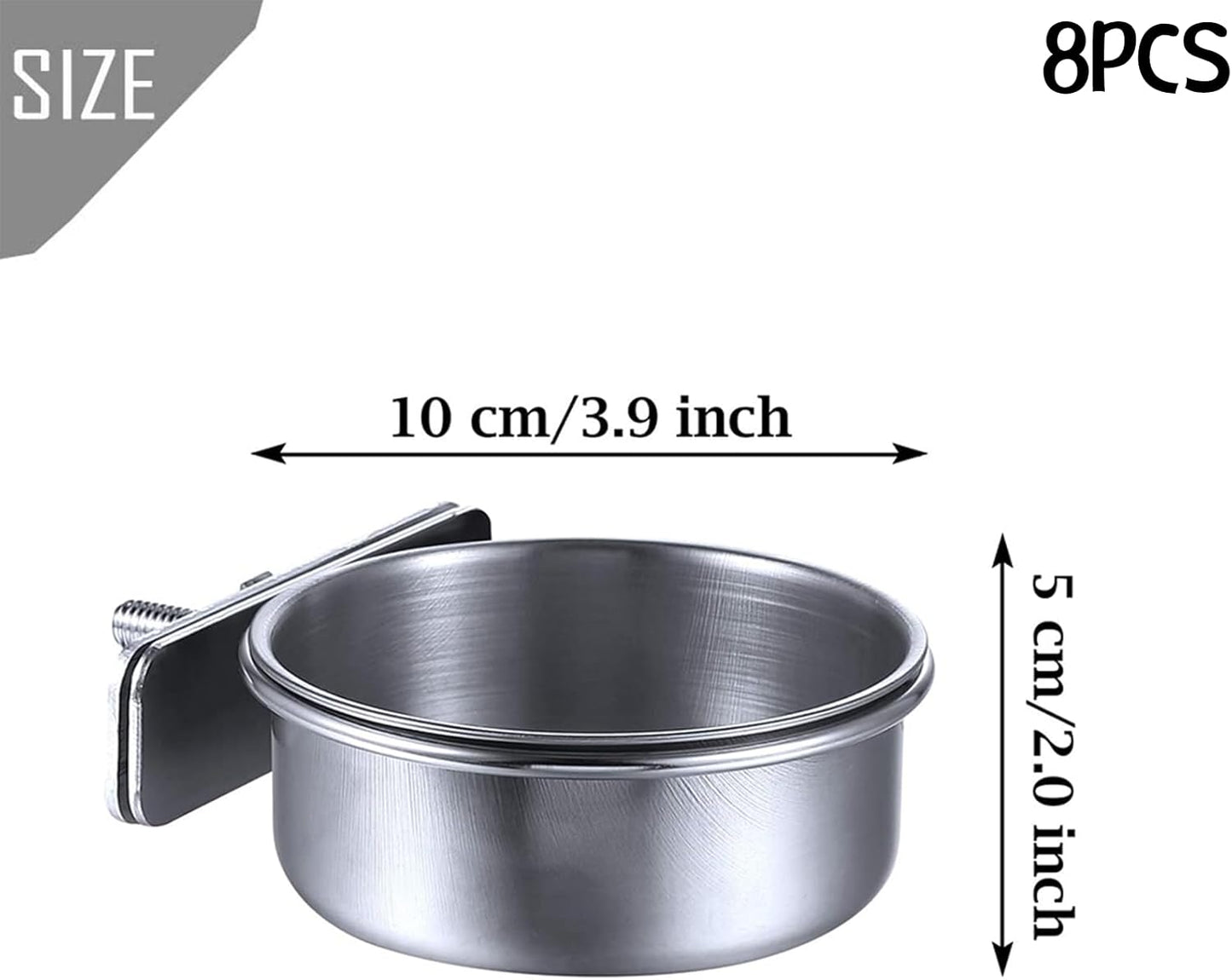 kathson 8 Pack Bird Feeding Dish Cups, Stainless Steel Parrot Feeders Water Cage Bowls with Clamp Holder Bird Feeders for Parakeet Cockatiels Conure Budgies Lovebird Finch and Small Animals