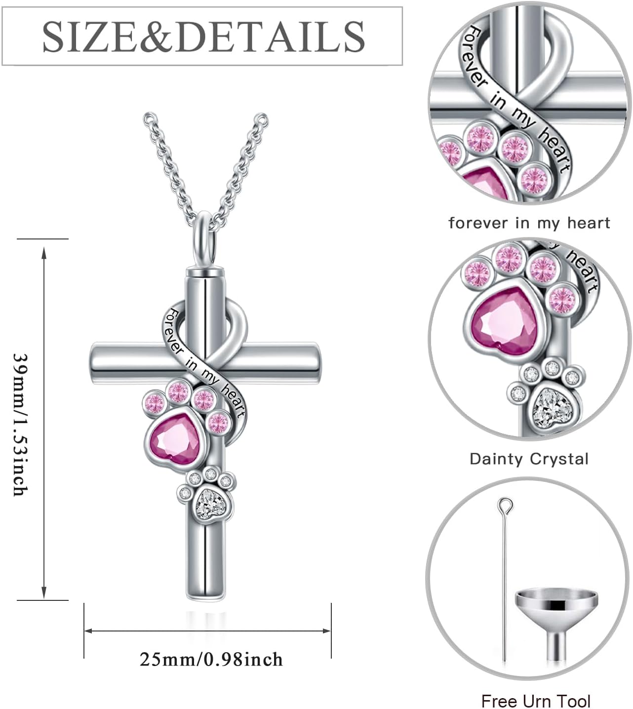 Cross Urn Necklace for Ashes 925 Sterling Silver Cremation Jewelry with Funnel Filler Kit Ashes Necklace for Human Women Girl Pets