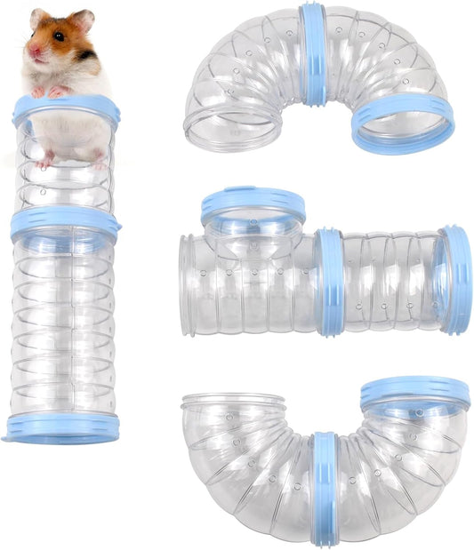 8 PCS Syrian Hamster Tube Set,Transparent Pet Cage Curvy Tunnel Kit DIY Dwarf Hamster Toy Tube Small Animal External Accessories Adventure Pipe for Mice Rat(Blue)