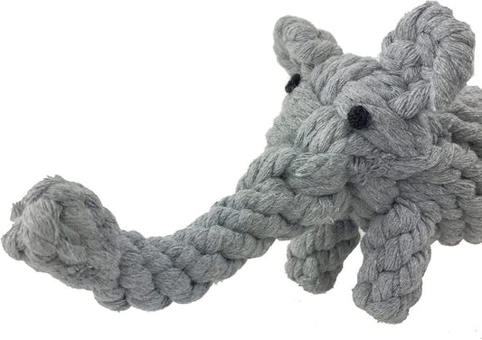 ADUCK Puppy Dog Rope Toy for Teeth Cleaning, Chew-Proof Dental Care & Training Reward | Durable Cotton Heather Gray Elephant for Small & Medium Dogs