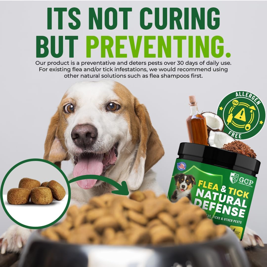 Flea and Tick Chewable Pills - No Harsh Chemicals - 100 Chicken Flavored Treats - Guardian's Choice Pets Brand - Tasty Chews Flea Pills Dogs Love