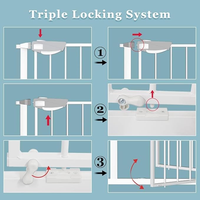 WAOWAO Triple Lock 29.72-47.24" Baby Gate Extra Wide Pressure Mounted Walk Through Swing Auto Close Safety White Metal Dog Pet Puppy for Stairs,Doorways,Kitchen