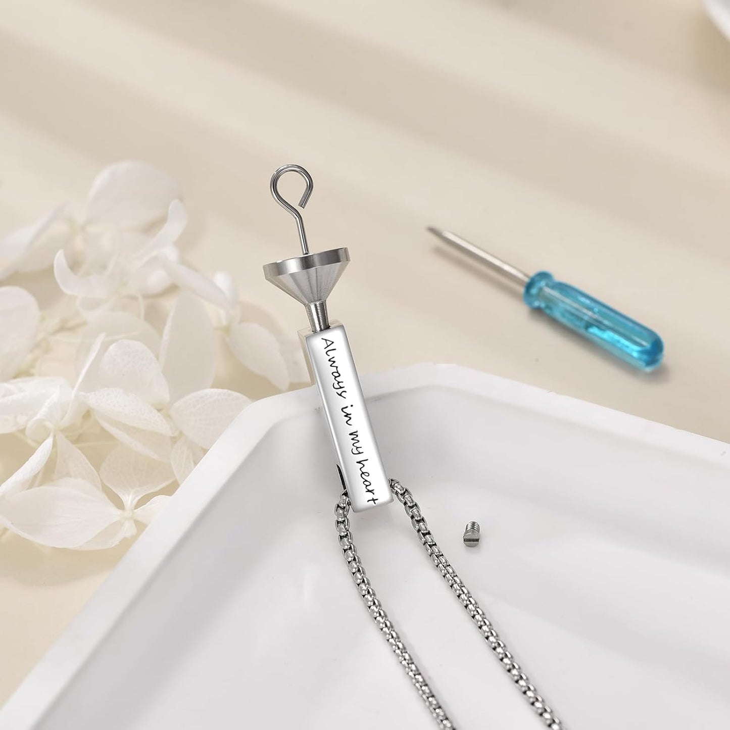 Urn Necklaces for Ashes Sterling Silver 3D Vertical Bar Memorial Pendant for Loved Ones Keepsake Cremation Jewelry Gifts for Women Men