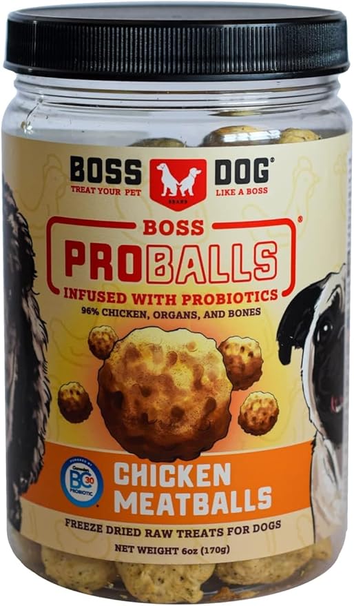 Boss Dog Boss Proballs Meatball Treats for Dogs & Cat, Chicken Recipe, 6 oz Jar