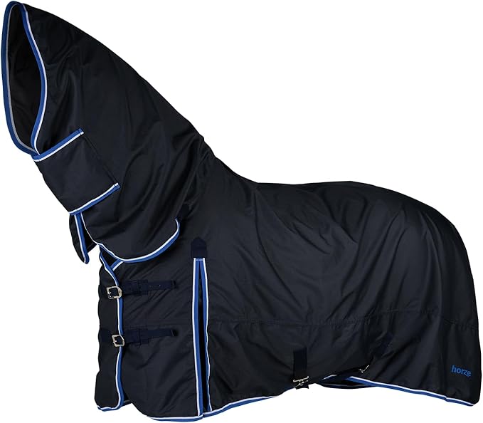 HORZE Glasgow Medium Weight Waterproof Combo Turnout Winter Horse Blanket with Neck Cover (150g Fill) - Dark Blue - 72 in