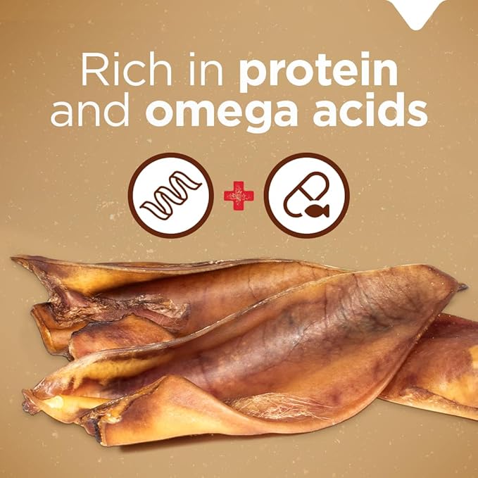 Natural Farm Half Pig Ears for Dogs (50-Pack), One Ingredient: Natural Pigs Ears, Air Dried, Long-Lasting & Highly Digestible Treats, Great for Puppy and Large/Medium Dogs