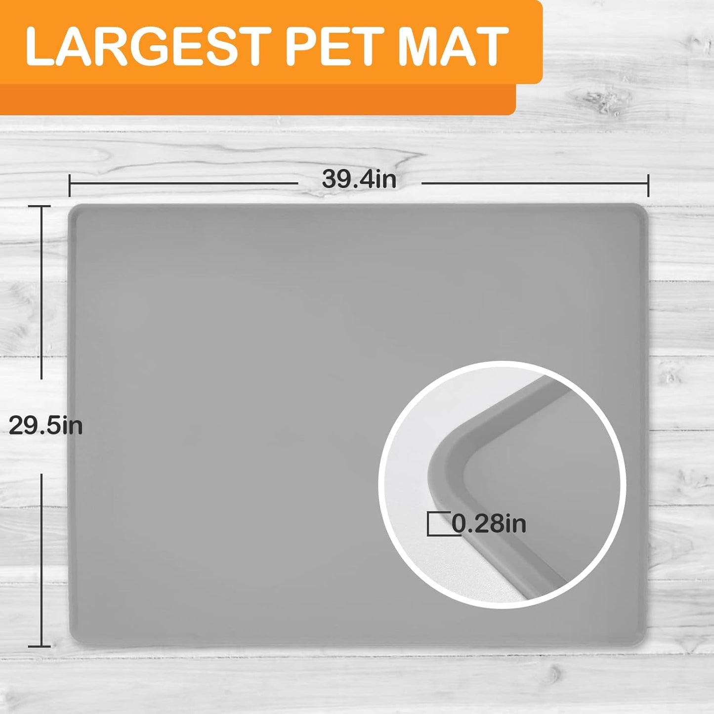 Pet Food Mat Pet Feeding Mat Silicone Placemat for Dog and Cat Food Water Bowl Dog Food Mats for Floors Non Slip Waterproof Anti-bite Cool Grey 39.4X29.5in