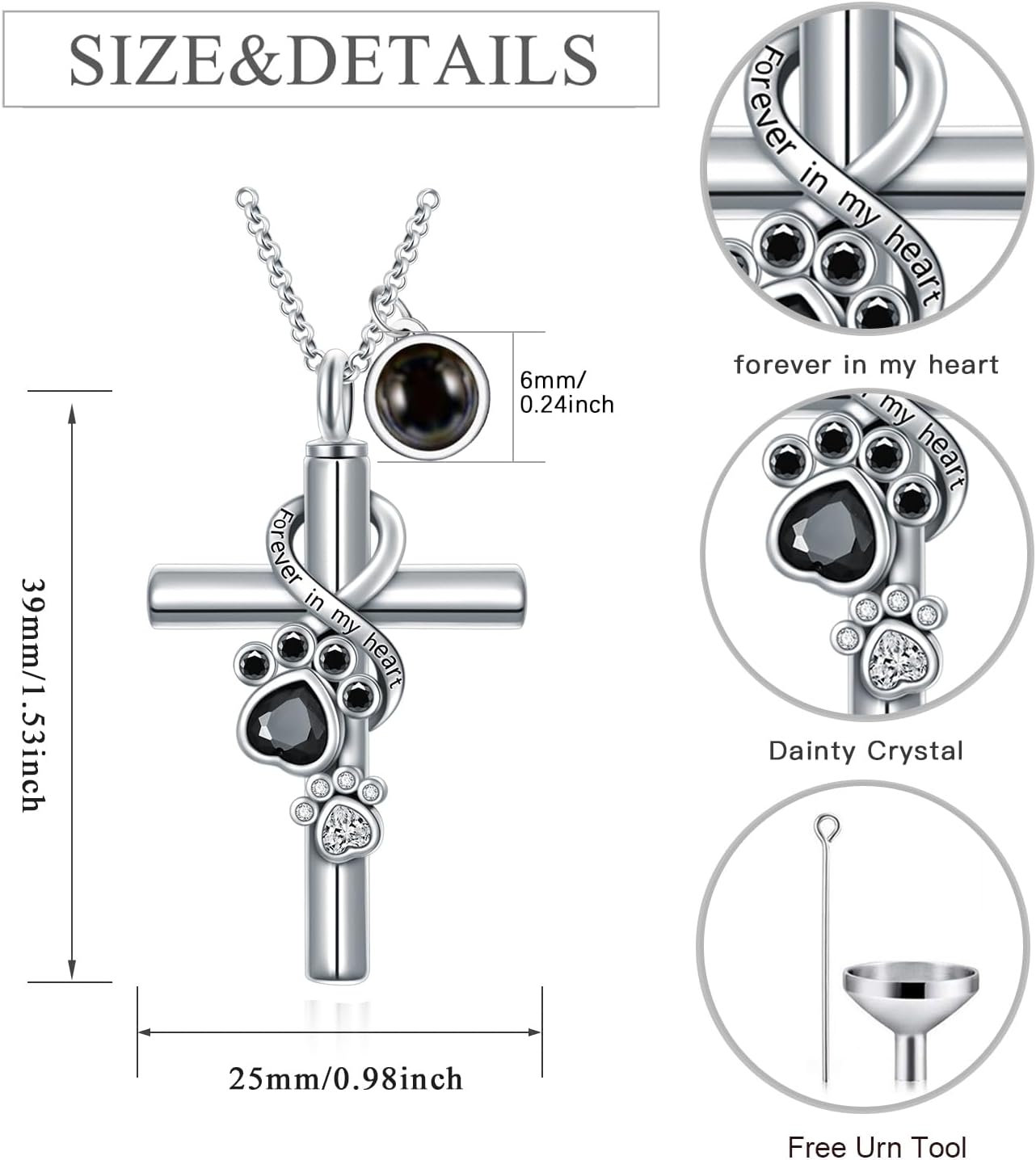 Sterling Silver Pet Urn Necklace for Ashes - Memorial Keepsake for Dog, Cat Pet