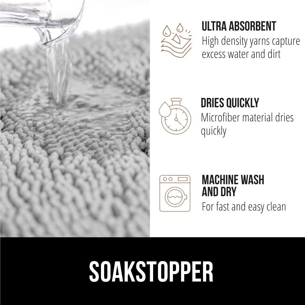 GORILLA GRIP Dog Doormat, Absorbent Doormats for Muddy Dogs Paws, 30x20 Machine Washable Soakstopper Rugs, Cleaner Floors, US Designed Pet Bed Door Mat, Indoor Entrance Pets Rug, Light Gray