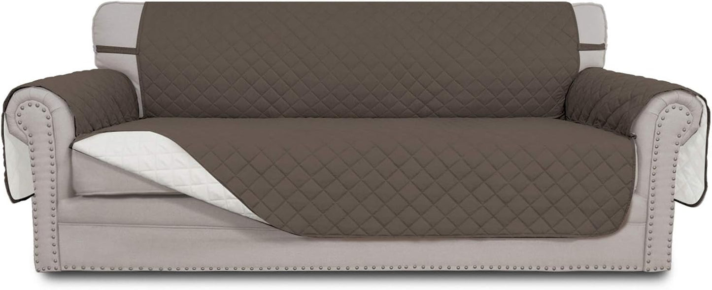 Easy-Going Reversible Oversized Couch Cover for 3 Cushion Couch Sofa Cover for Dogs Water Resistant Furniture Protector Cover with Foam Sticks for Pet Cat (Oversized Sofa, Taupe/Ivory)