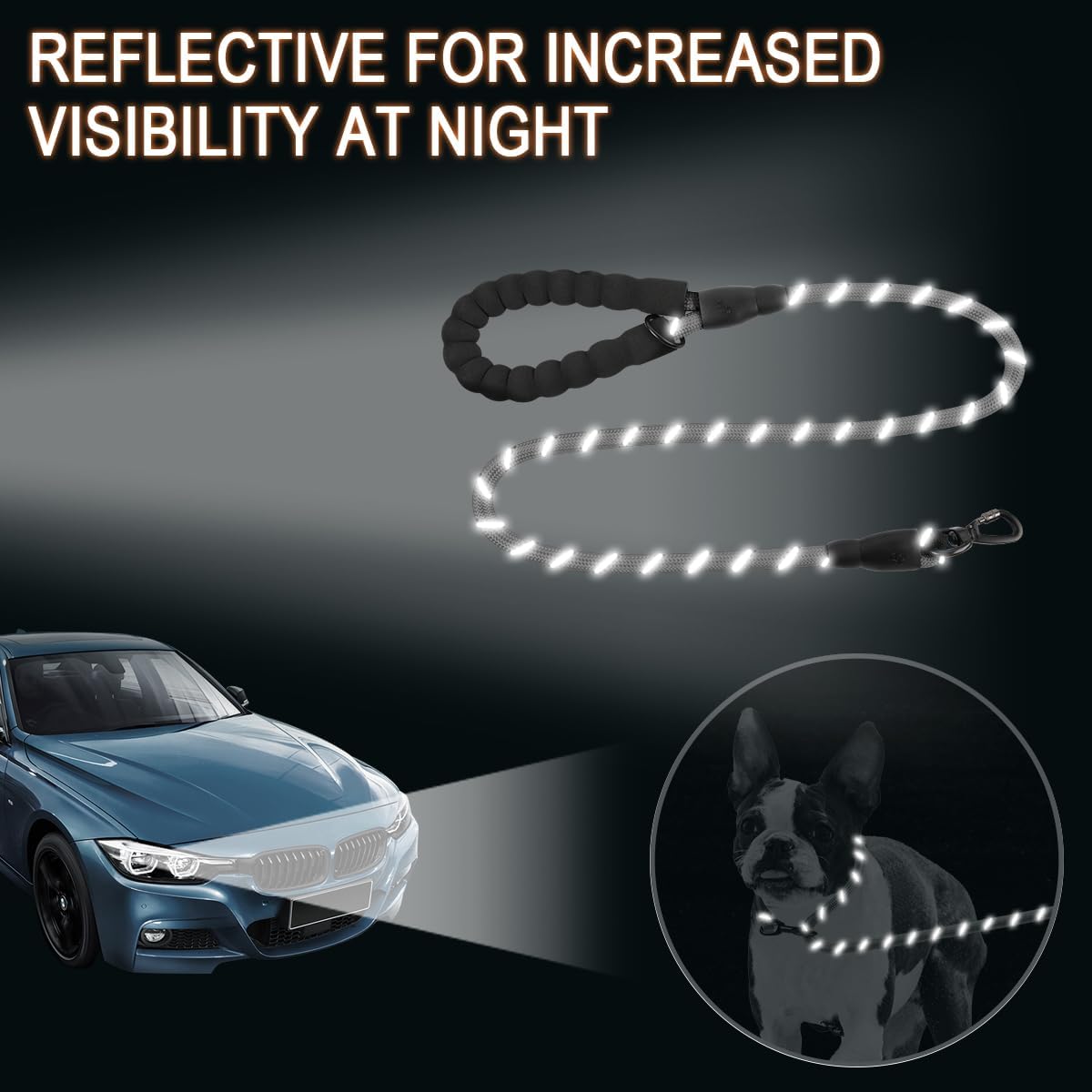 BARKBAY Dog Leashes for Large Dogs Heavy Duty Dog Leash 4/5/6 FT with Comfortable Padded Handle and Highly Reflective Threads for Medium Large Dogs Walking Training Running (4FT-1/2'',Gray)