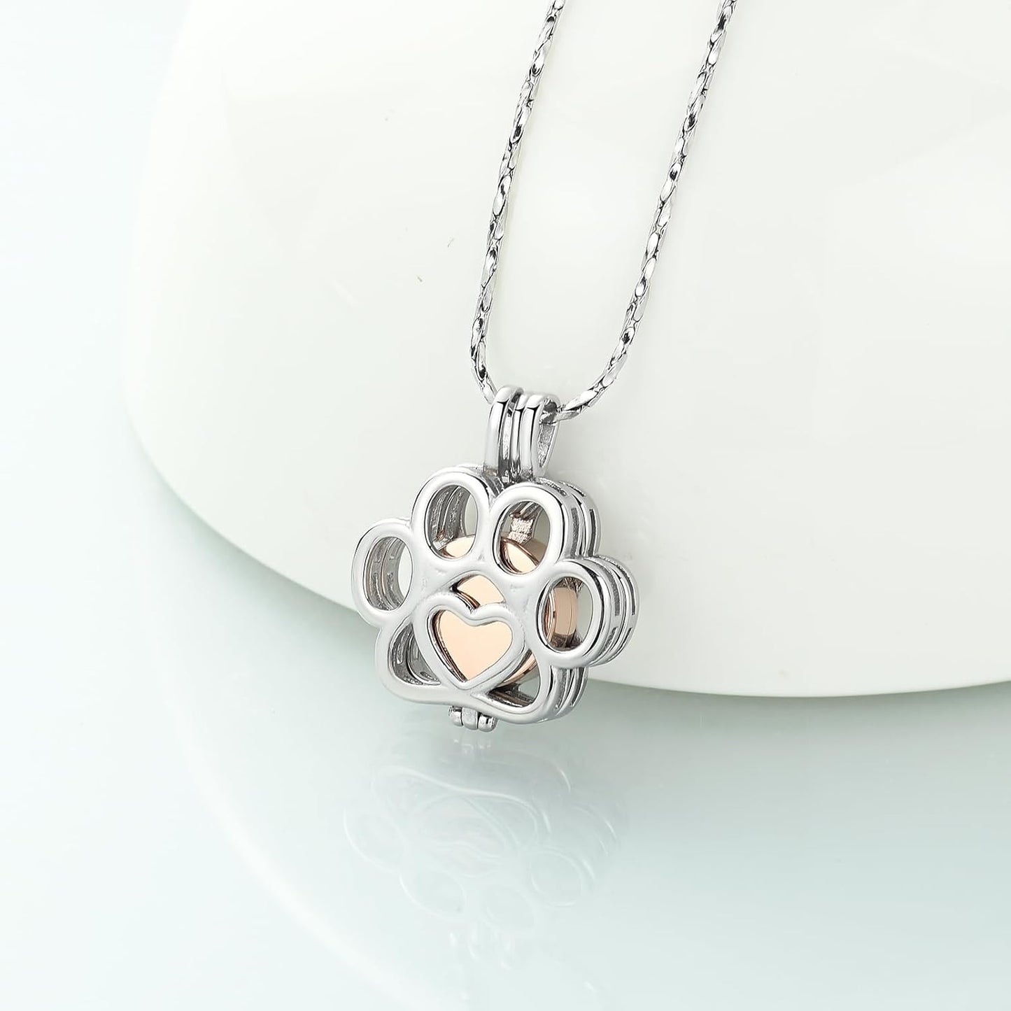 Imrsanl Pet Ashes Necklace Cremation Jewelry for Cat Dog Ashes Pendant Paw Print Urn Necklace for Women Men Keepsake Jewelry for Memorial Locket