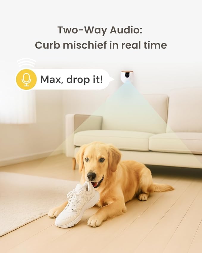 Furbo Mini Pet Camera: Security Cam w/Barking or Meowing Alerts, Cat or Dog Tracking w/Phone App, Smart Home Indoor Monitoring, 2-Way Speaker (Standard Features - No Subscription Required)