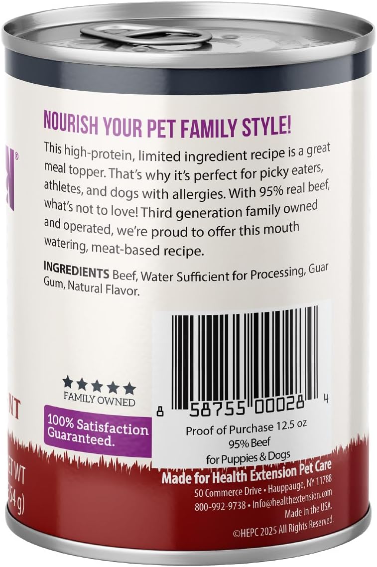 Health Extension Beef Entrée Wet Dog Food Grain-Free, 12.5 oz – Protein-Rich Recipe, Hydration Support, Ideal for Sensitive Stomachs (Case of 12 Cans)