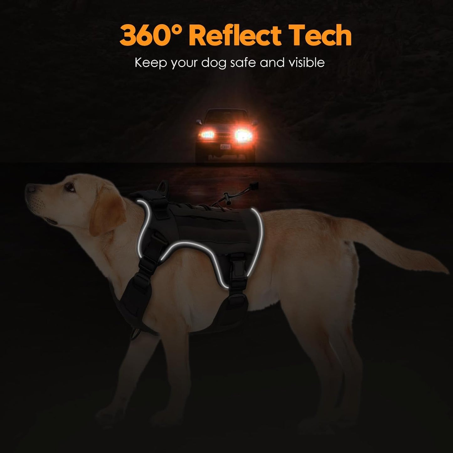 Heavy-Duty Tactical Dog Harness for Large Dogs, No Pull Adjustable Reflective Pet Vest with Molle System, K9 Military-Grade Control for Service Training, Outdoor & 10+ Breeds, Black, X-Large