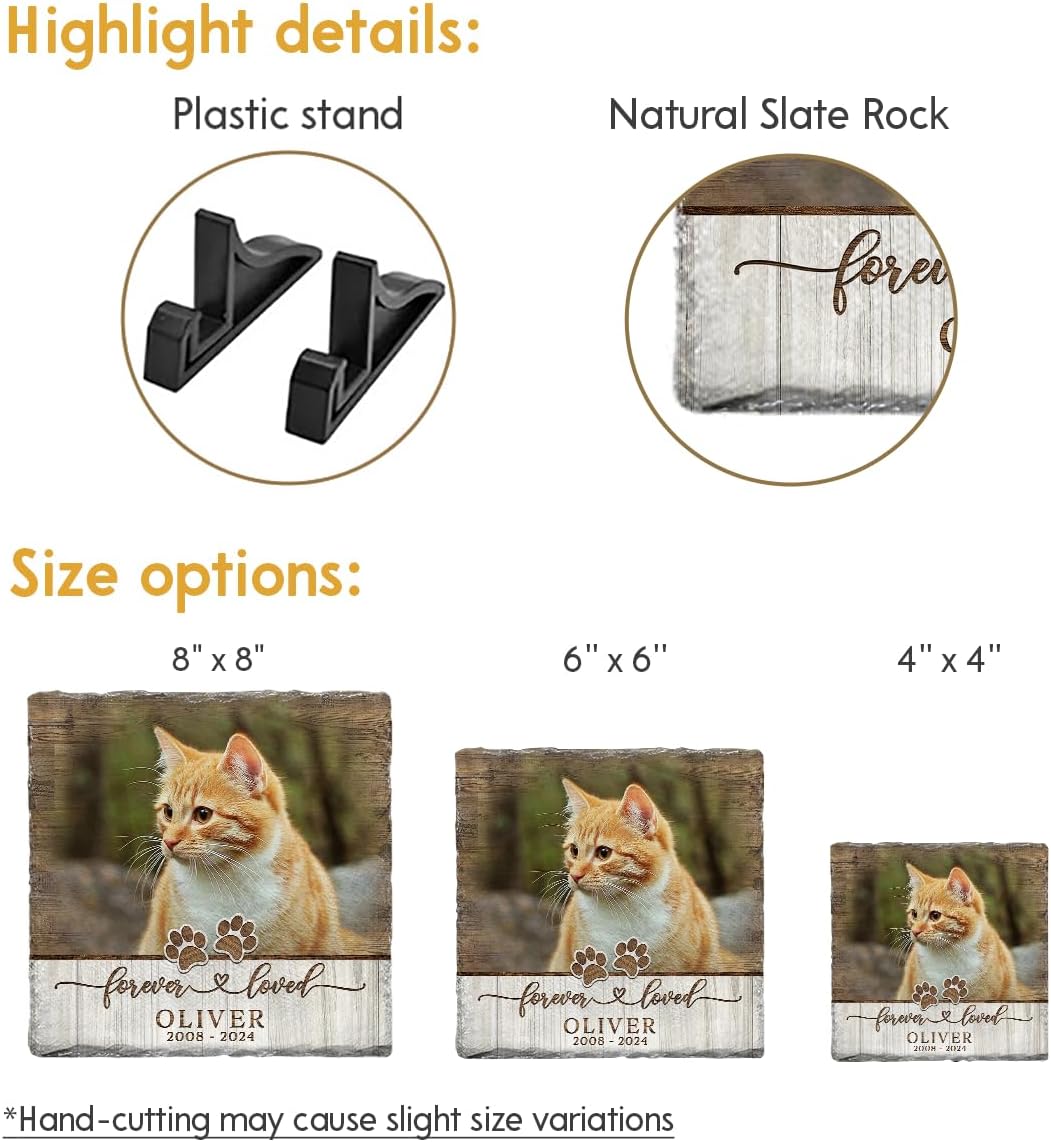 Custom Memorial Stones for Cats - Personalized Cat Memorial Picture Frame - Square Stepping Stones - Cat Loss Sympathy Gifts