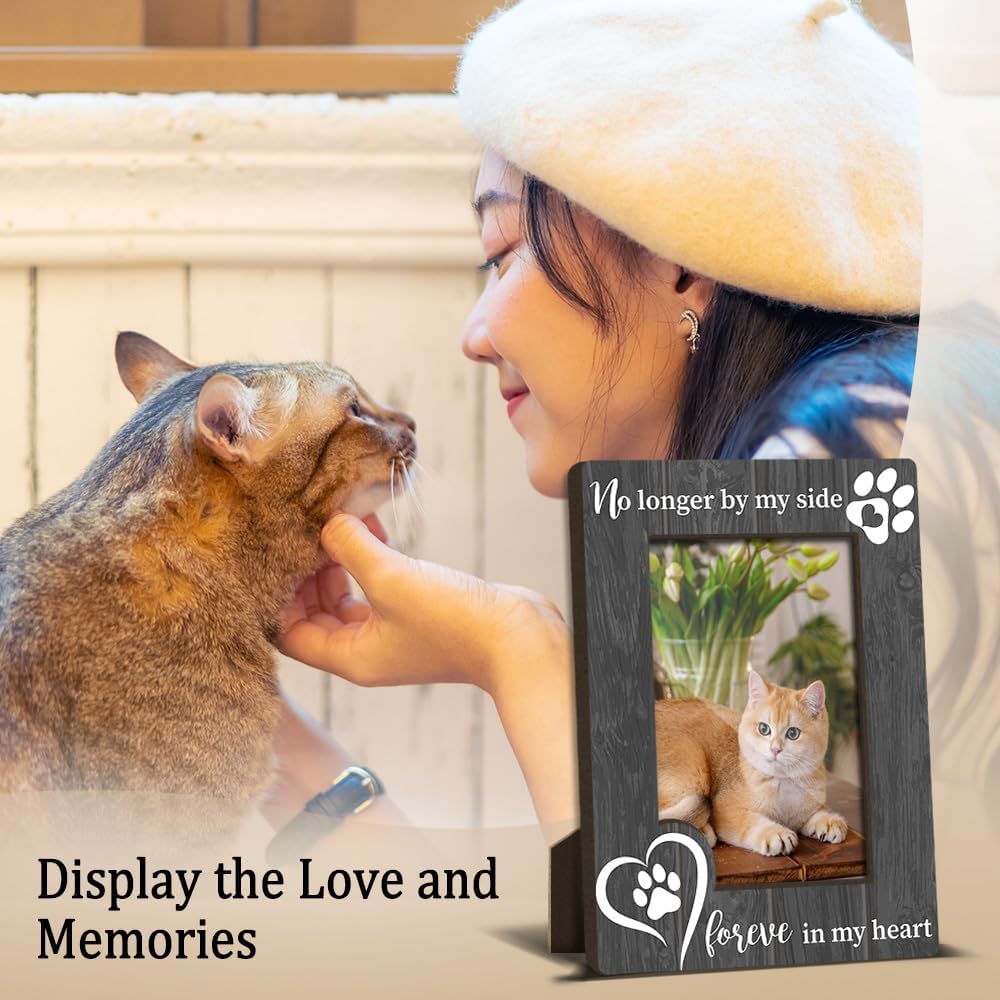 Cat Memorial Photo Frames Dog and Cat Loss Remembrance Gift Sympathy Keepsake for Pet Lovers Condolence Present for Pet Owner No Longer by my Side Forever in my Heart Picture Frames 4x6 Photo - YY004