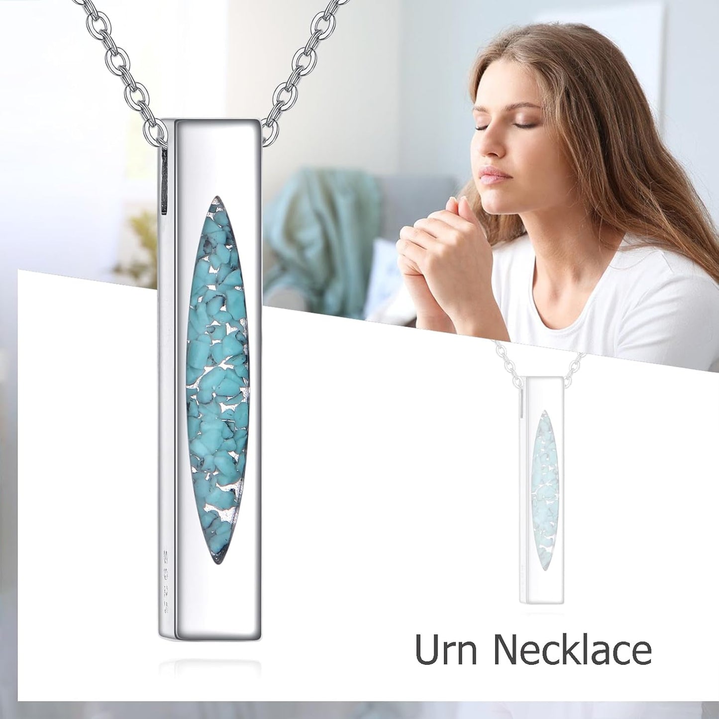 Urn Necklaces for Ashes Sterling Silver 3D Vertical Bar Memorial Pendant for Loved Ones Keepsake Cremation Jewelry Gifts for Women Men