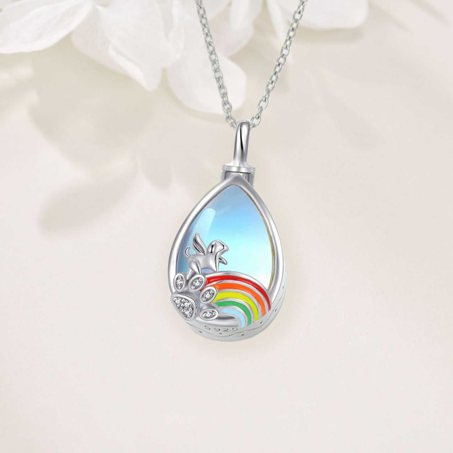 YAFEINI Teardrop Urn Necklace for Ashes Sterling Silver Cat/Dog Ashes Necklace Pet Cremation Jewelry Rainbow Bridge Memorial Gifts