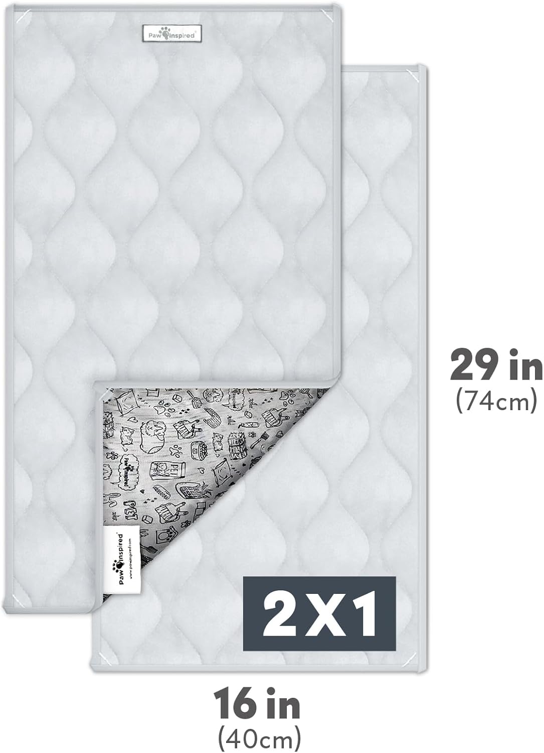 Paw Inspired Guinea Pig Cage Liners |Washable Fleece Bedding w/Waterproof Bottom |Super Absorbent Pee Pad or Pet Bed Mat for Guinea Pigs, Ferrets, Rabbits, Hamsters, Small Animals(C&C 2x1,Light Gray)