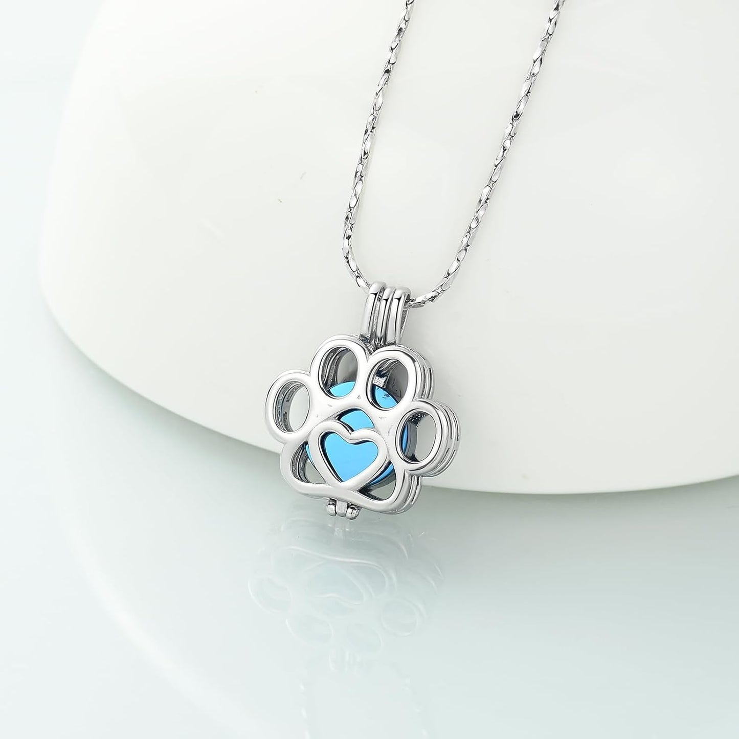 Imrsanl Pet Ashes Necklace Cremation Jewelry for Cat Dog Ashes Pendant Paw Print Urn Necklace for Women Men Keepsake Jewelry for Memorial Locket